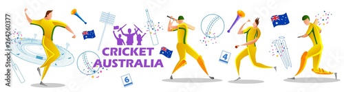 illustration of Player batsman and bowler of Team Australia playing cricket championship sports