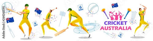 illustration of Player batsman and bowler of Team Australia playing cricket championship sports