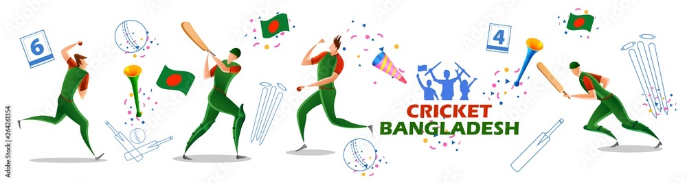 illustration of Player batsman and bowler of Team Bangladesh playing cricket championship sports