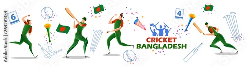 illustration of Player batsman and bowler of Team Bangladesh playing cricket championship sports