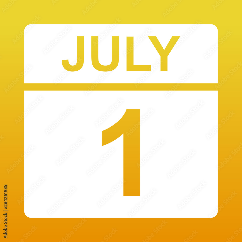Fototapeta premium July 1. White calendar on a colored background. Day on the calendar. Yellow background with gradient. Simple vector illustration.