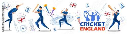 illustration of Player batsman and bowler of Team England playing cricket championship sports