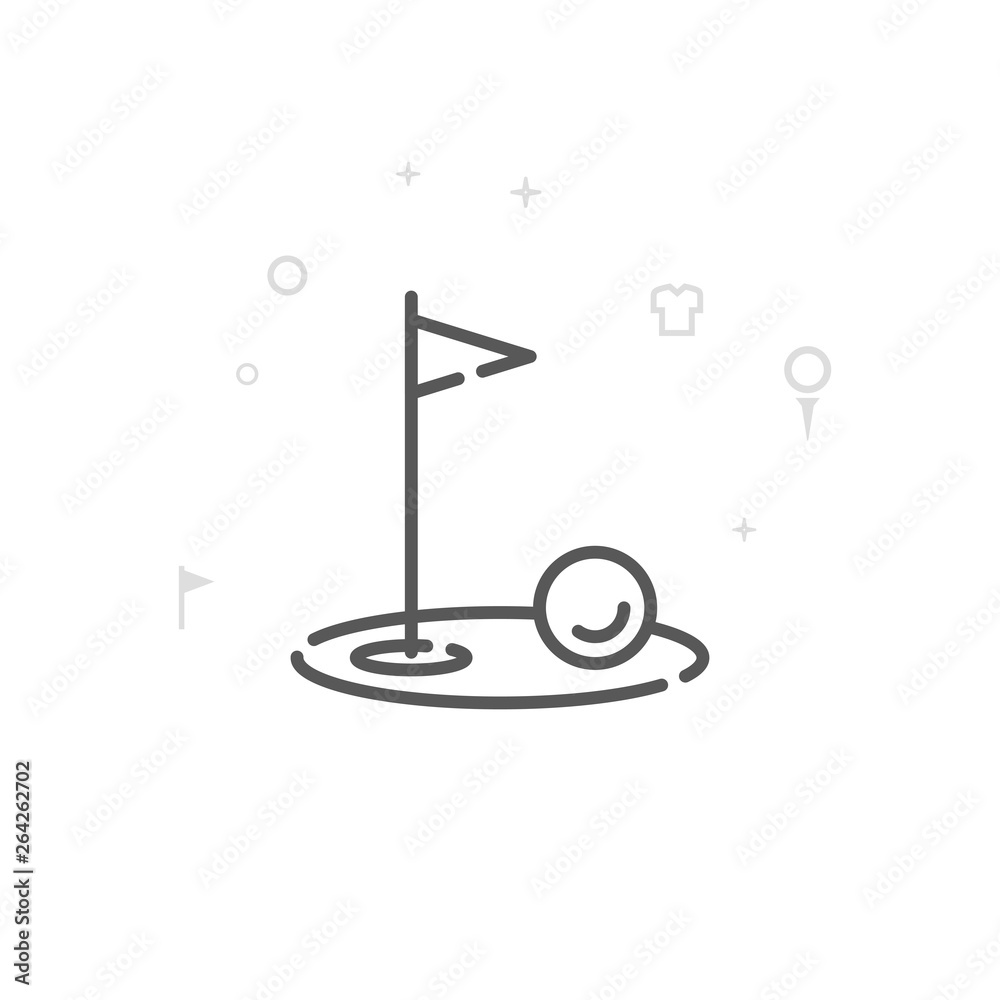 Golf Ball Near Hole Vector Line Icon, Symbol, Pictogram, Sign. Light Abstract Geometric Background. Editable Stroke Golf Ball Near Hole Vector Line Icon, Symbol, Pictogram, Sign. Light Abstract Geometric Background. Editable Stroke
