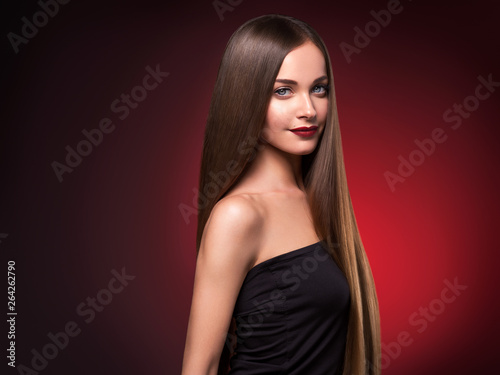 Beautiful hair woman healthy smooth hairstyle female beauty