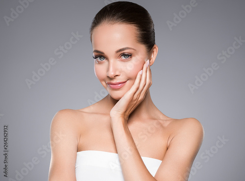 Beauty skin care woman face healthy skin natural makeup happy model