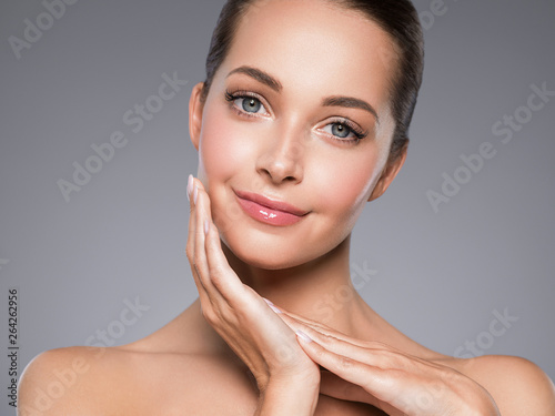 Beauty skin care woman face healthy skin natural makeup happy model