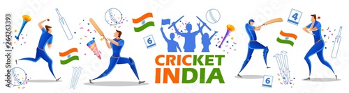 illustration of Player batsman and bowler of Team India playing cricket championship sports