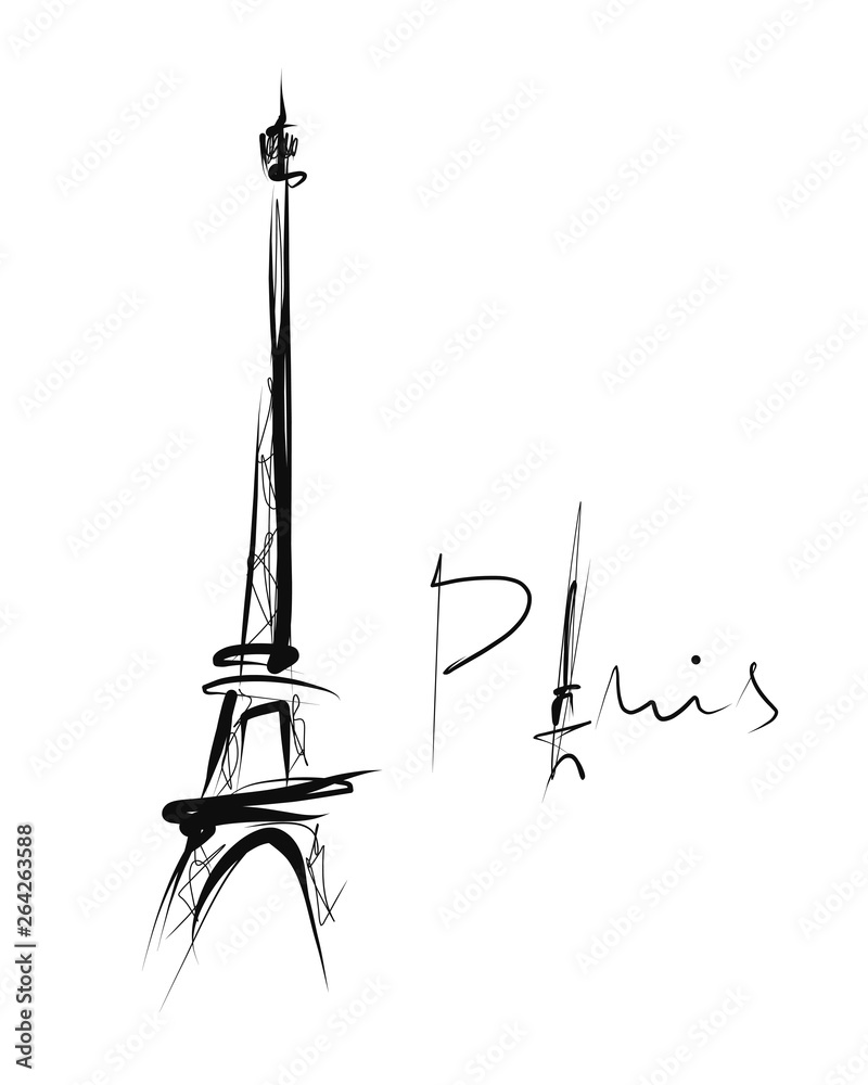 Fototapeta Eiffel tower, simple drawing, sketch