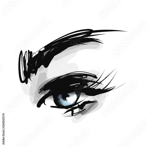 Painted female eye and eyebrow. Sketch, vector