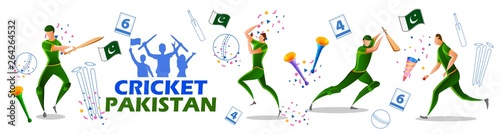 illustration of Player batsman and bowler of Team Pakistan playing cricket championship sports