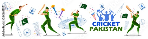 illustration of Player batsman and bowler of Team Pakistan playing cricket championship sports