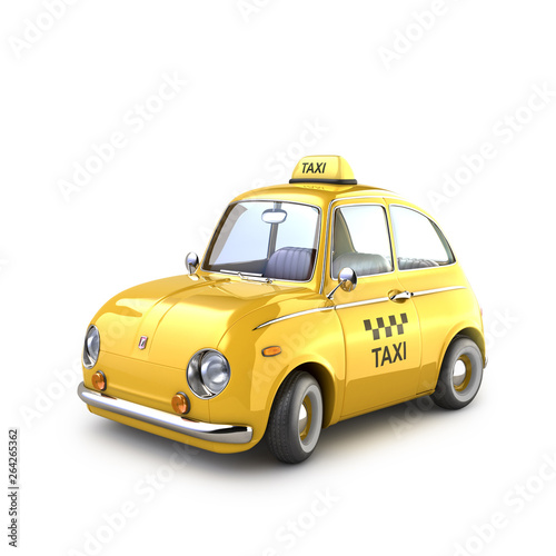 Vintage yellow taxi on a white background. 3D illustration
