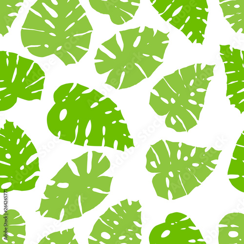 Seamless monstera pattern with fresh green leaves