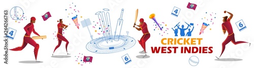 illustration of Player batsman and bowler of Team West Indiesn playing cricket championship sports