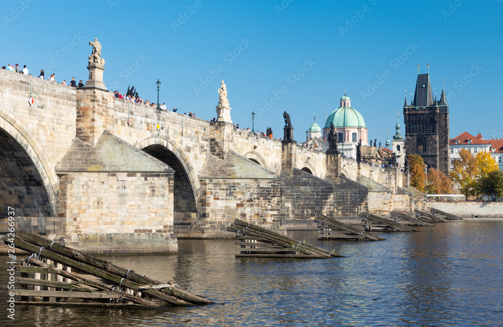 PRAGUE, CZECH REPUBLIC - OCTOBER 13, 2018:  The Charles bride from west.