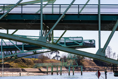 old cutting iron bridge stands in port canal