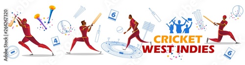 illustration of Player batsman and bowler of Team West Indiesn playing cricket championship sports