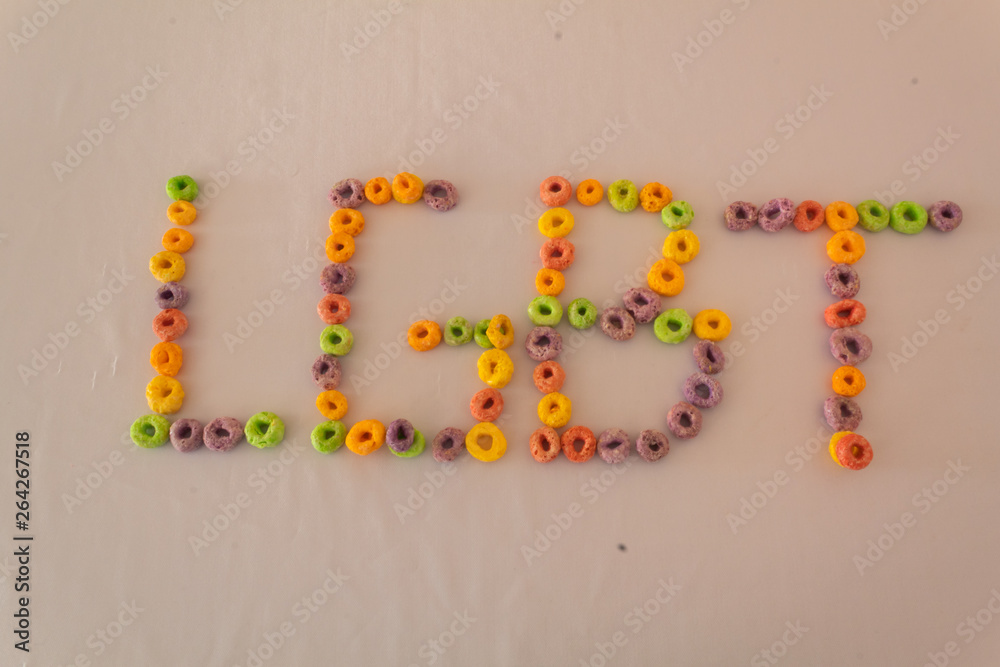LGBT logo made of colorful rainbow cereal LGBT logo made of colorful rainbow cereal