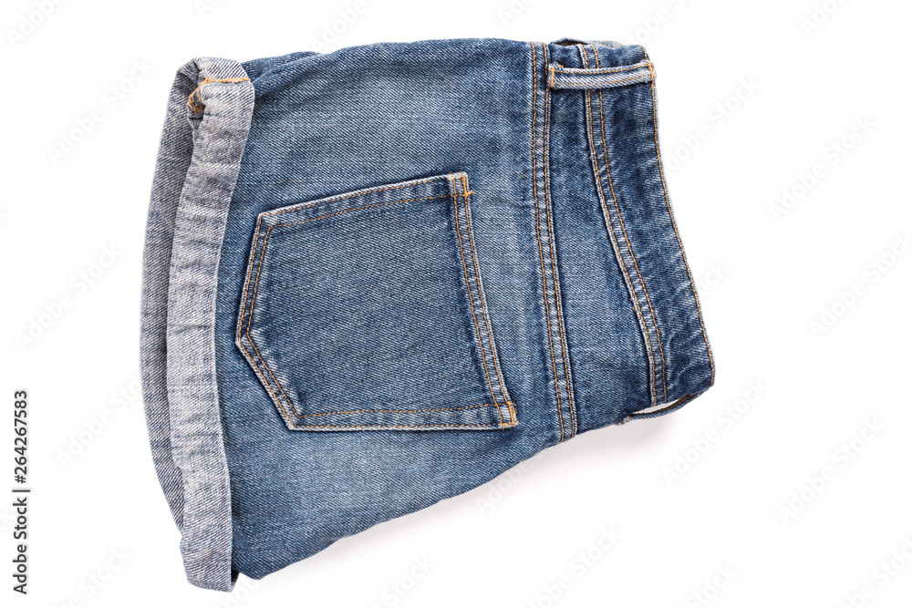 Blue, torn Jeans shorts isolated