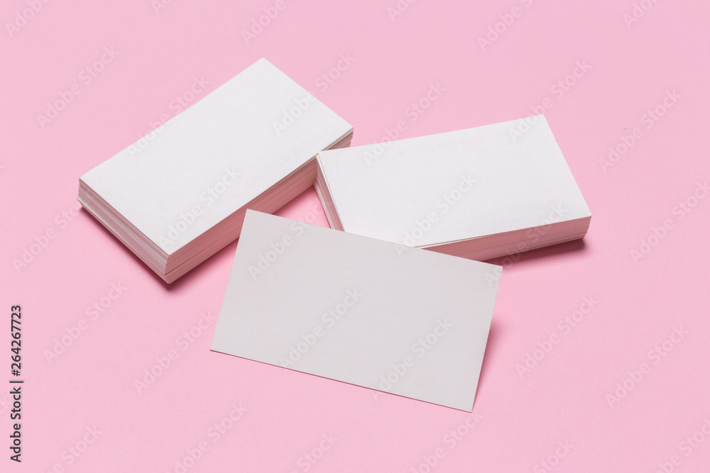 Blank white business cards on pink background. Blank white business cards on pink background.