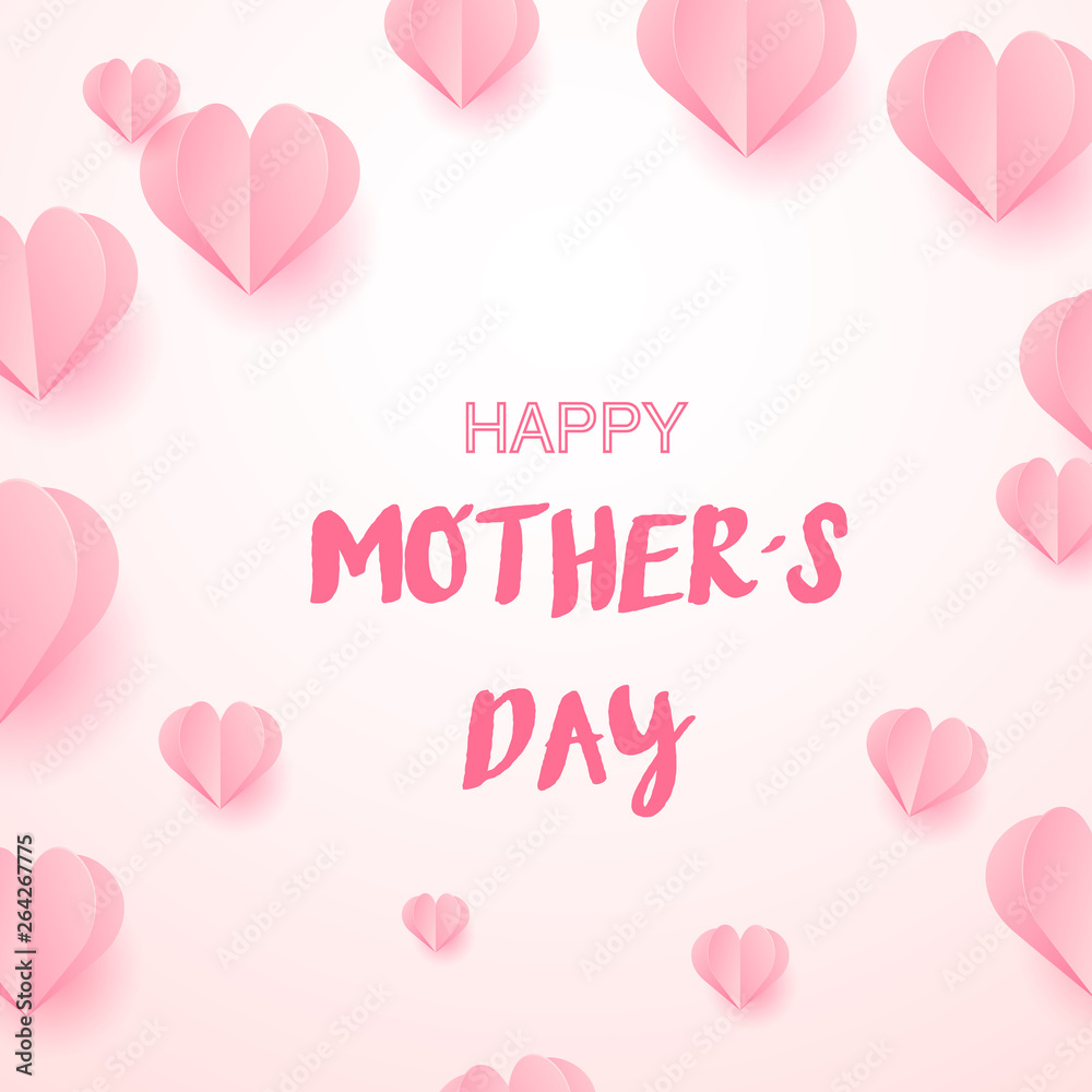 Happy Mother's day with pink hearts. Vector