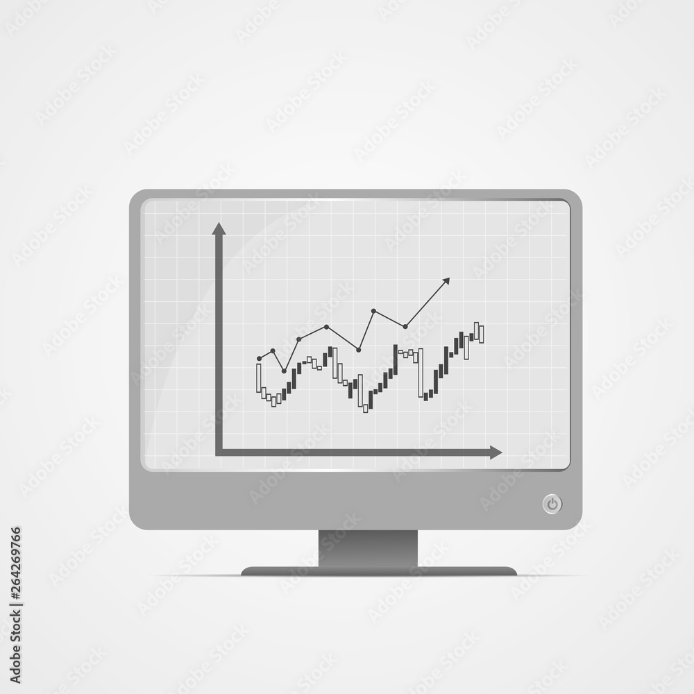 Vector : Increasing business graphs on computer monitor