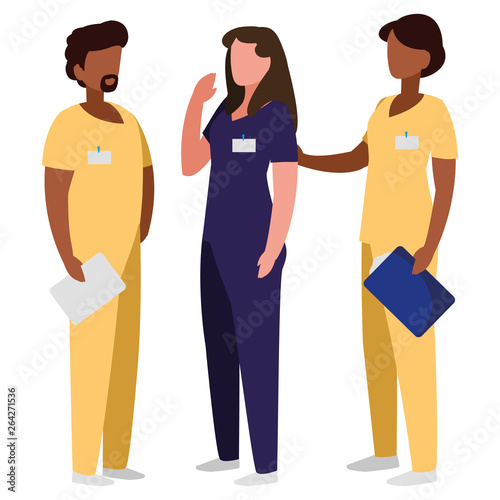 interracial group medicine workers with uniform characters