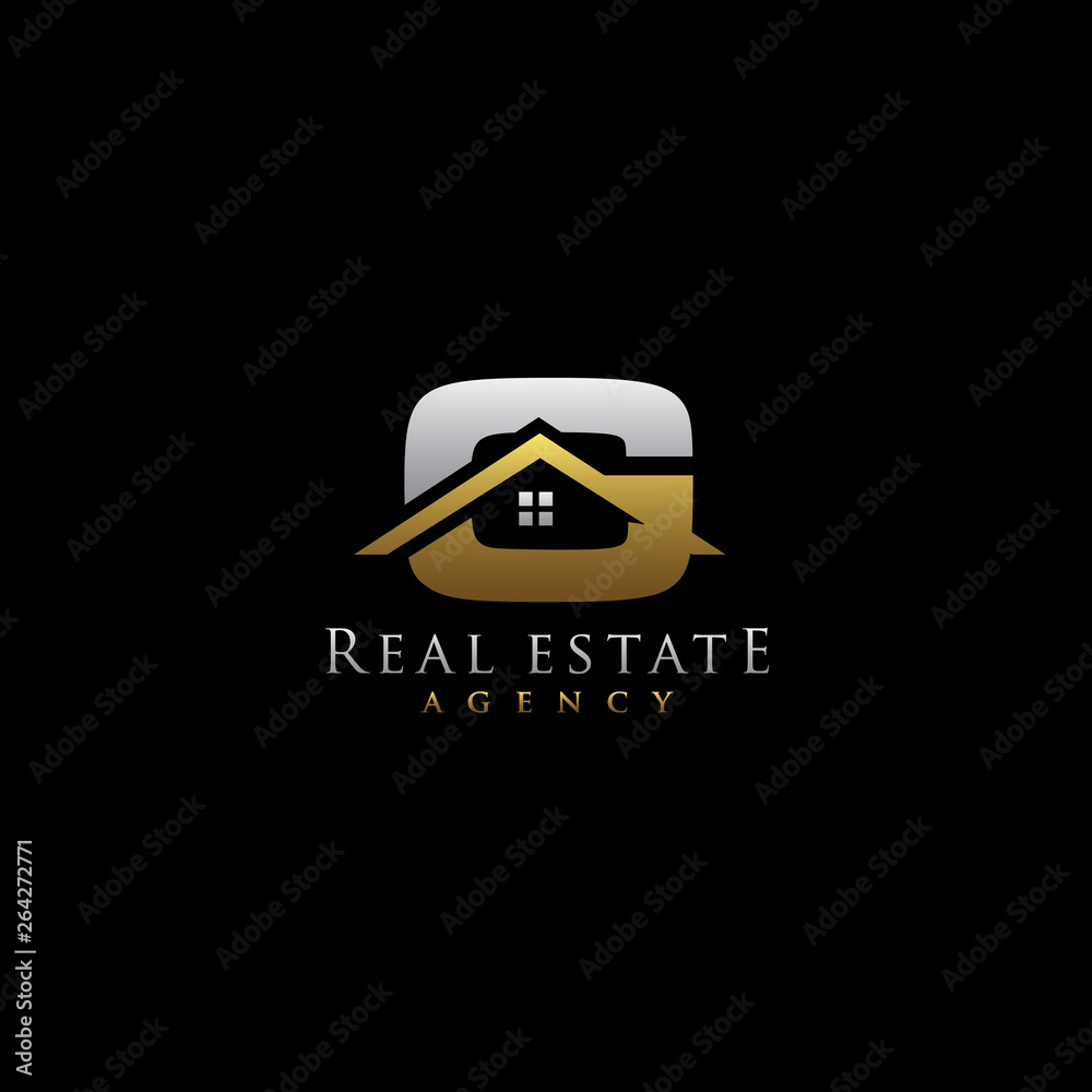 Naklejka premium Gold G Letter House Logo