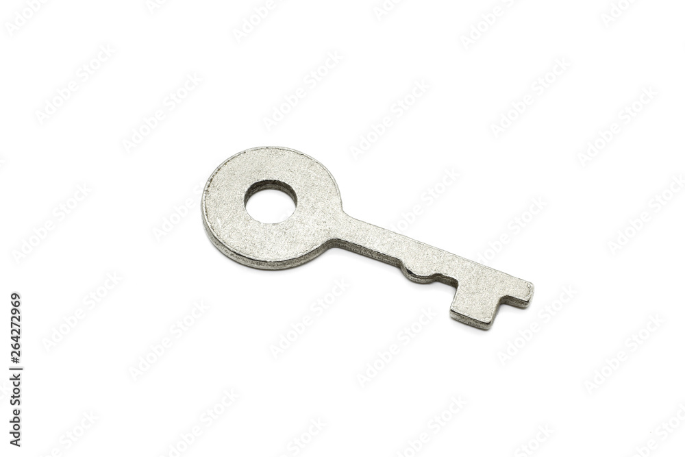 Simple metallic key on white background Simple metallic key on white background