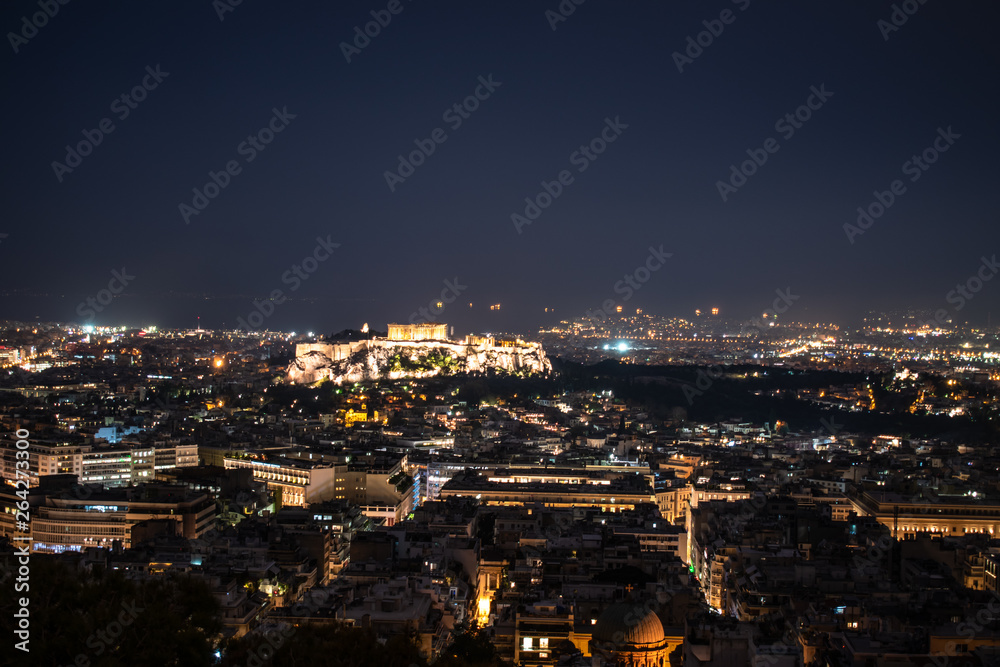 panoramic view of the city of athens at night