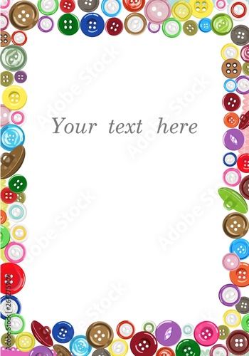 Frame template of multi-colored buttons. Sewing and needlework. Vector illustration