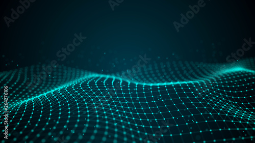 Wave 3d. Futuristic point wave. Abstract background with a dynamic wave. Data technology illustration.