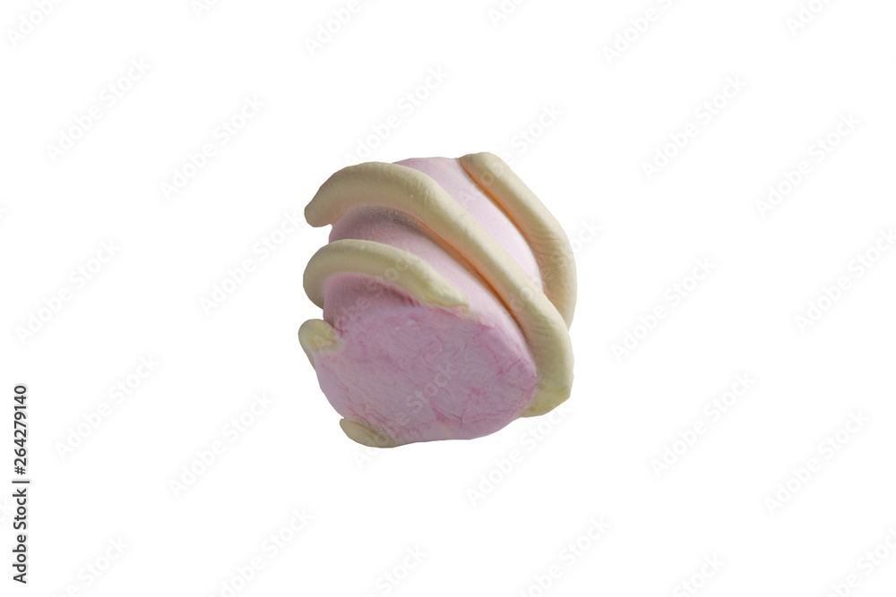 Fototapeta premium isolation, pink marshmallows with light yellow curls, white background