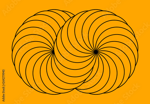 Infinity symbol of interlaced circles. Impossible shape with stroked lines on color background.