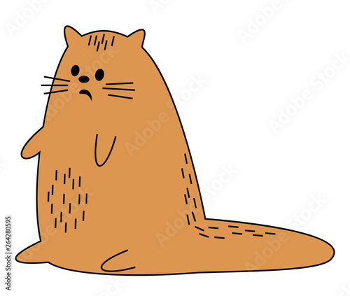 Cute red cat. The pet is sitting. The animal was scared. Cartoon image. Vector illustration