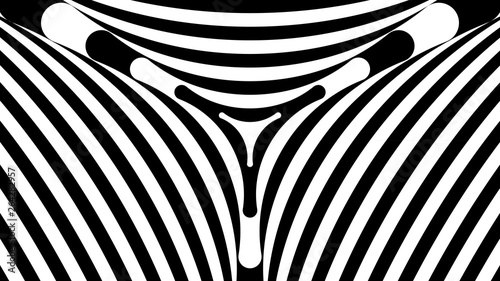 Abstract black and white striped background. Hypnotic trance texture. Op art monochrome abstraction. Psychedelic illusive illustration.