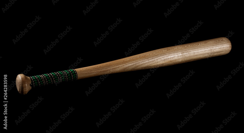 Wooden baseball bat isolated on black background Wooden baseball bat isolated on black background