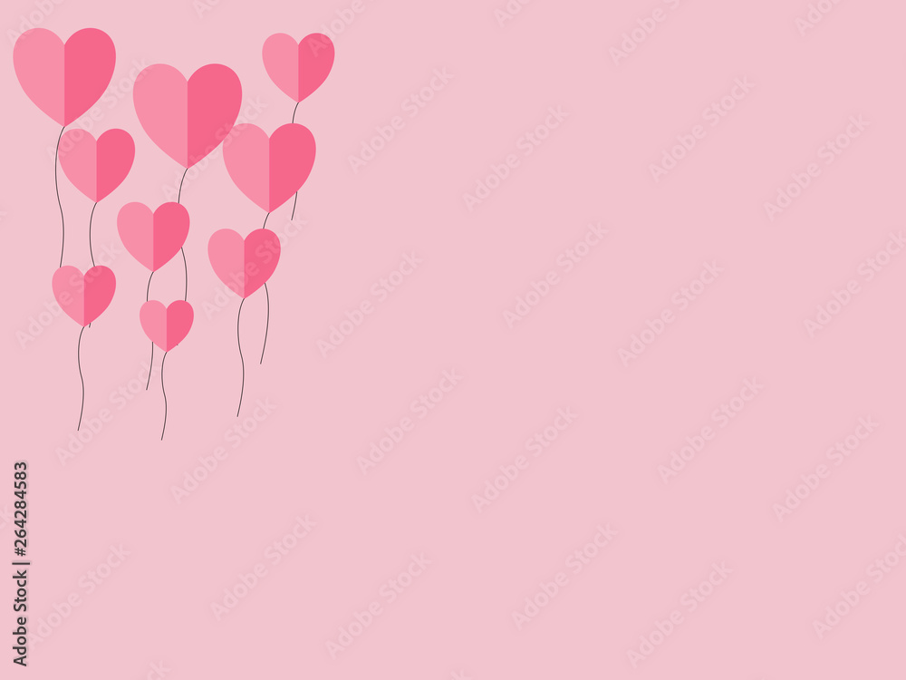Paper elements in shape of heart flying on pink background. symbols of love