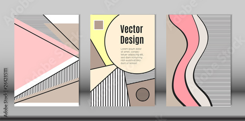 Covers Templates Set with Bauhaus and Graphic Geometric Elements. Placards Set with Handwritten Wavy Stripes, Triangles and Abstract Vector Shapes. Applicable for Brochures, Posters, Magazine, Layout.