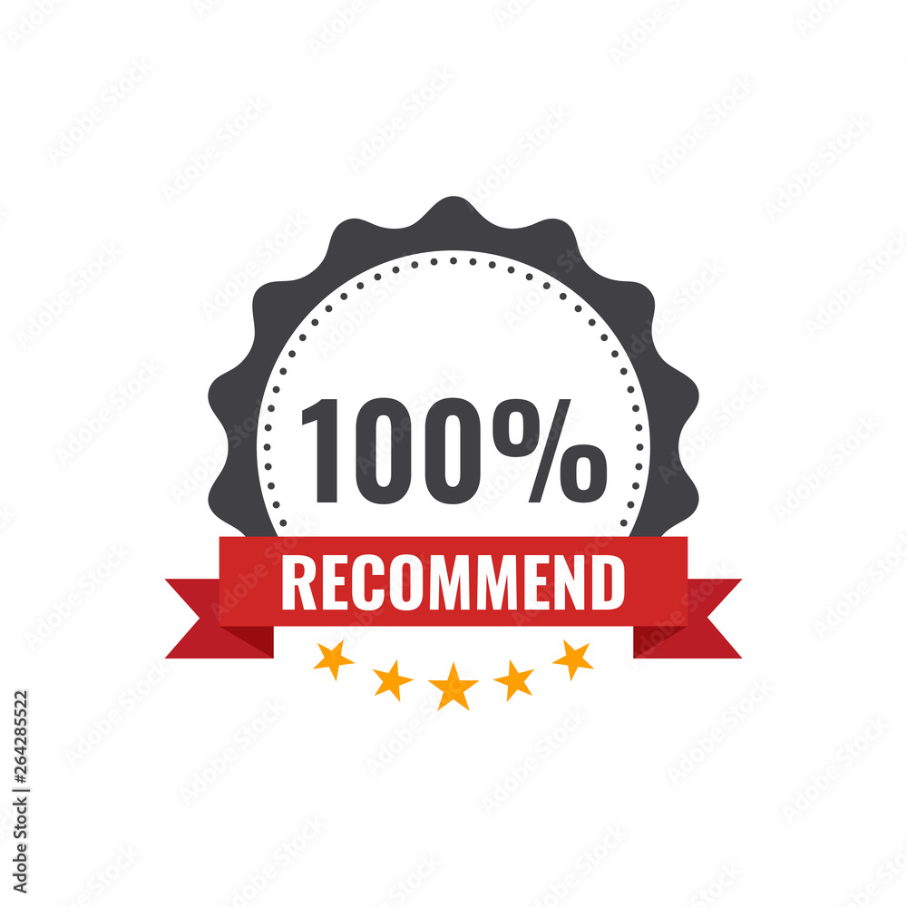 Recommended Stamp, Sticker, Seal. Round banner with ribbon recommended sign. Recommended Stamp, Sticker, Seal. Round banner with ribbon recommended sign.