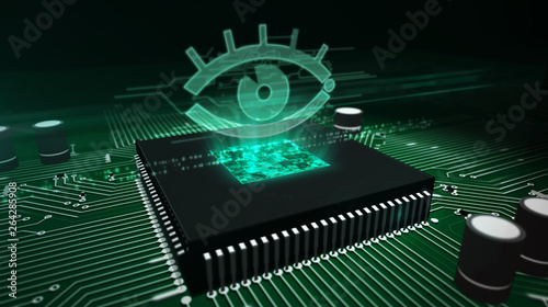 CPU on board with spy eye hologram