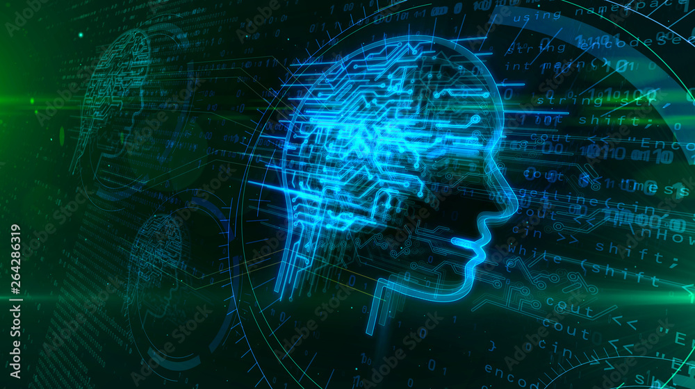 Artificial intelligence and cybernetic brain with face shape Artificial intelligence and cybernetic brain with face shape
