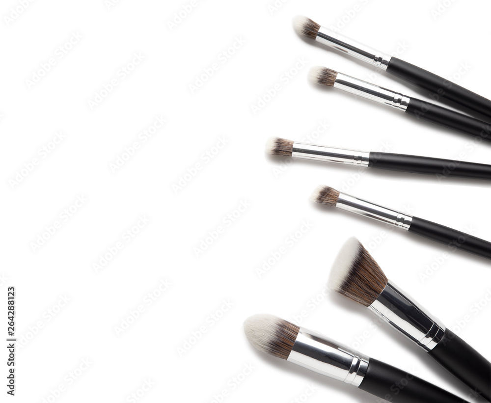 Creative concept beauty fashion photo of cosmetic product make up brushes kit on white background. Creative concept beauty fashion photo of cosmetic product make up brushes kit on white background.