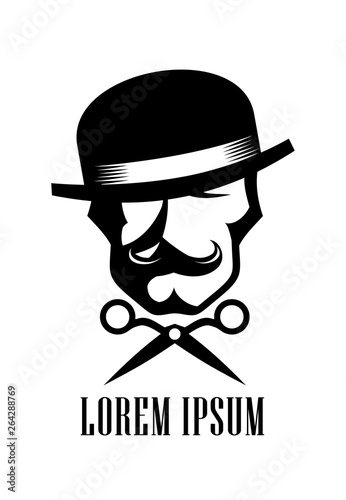 Barber man logo design concept, scissors and hipster man sign