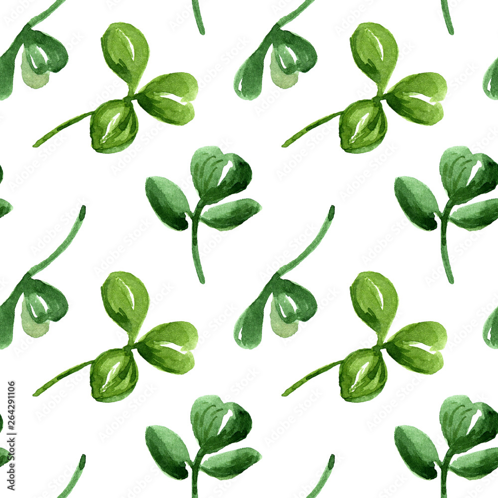 Fototapeta premium Red clover flowers with leaves - Botanical healing herbs watercolor illustration - seamless pattern - isolated on white background
