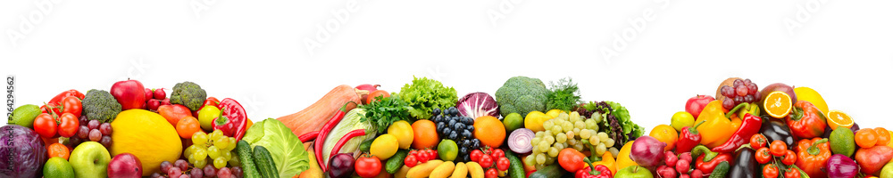 Panorama fresh fruits and vegetables isolated on white background. Panorama fresh fruits and vegetables isolated on white background.