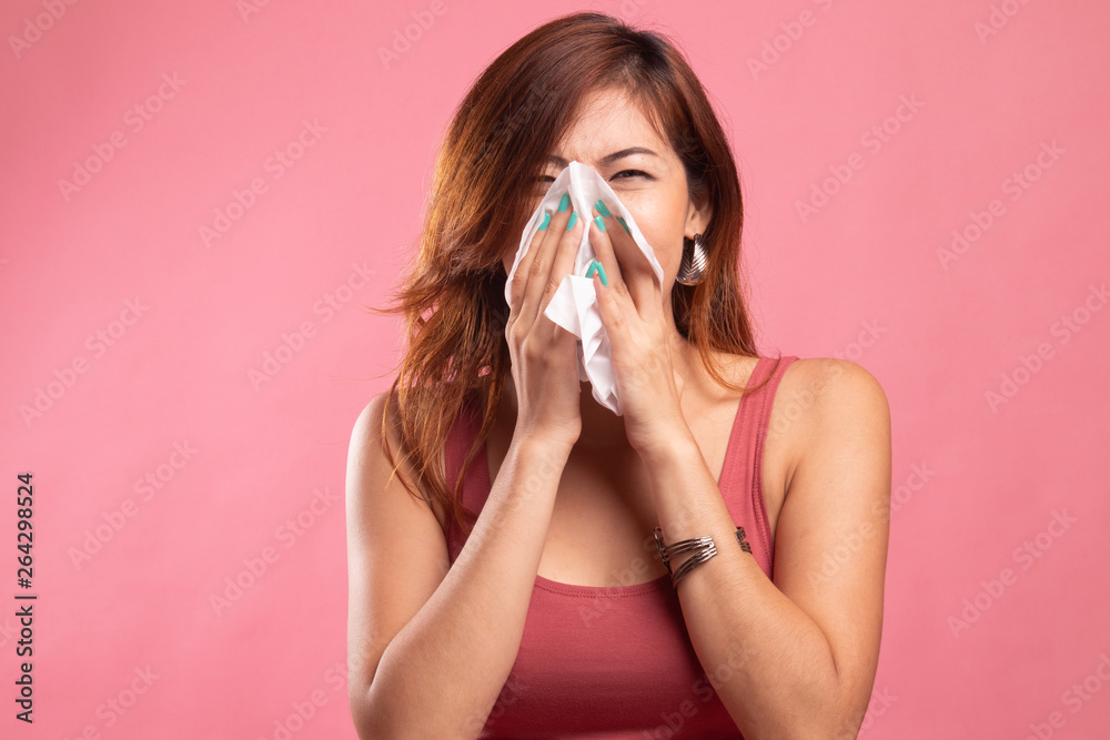 Young Asian woman got sick and flu. Young Asian woman got sick and flu.