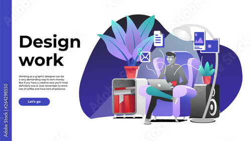 Designer at work working from home out of office working remotely flat art design modern icon set landing page