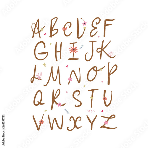 Hand drawn floral alphabet letters, vector clip art. Good for wedding labels and other