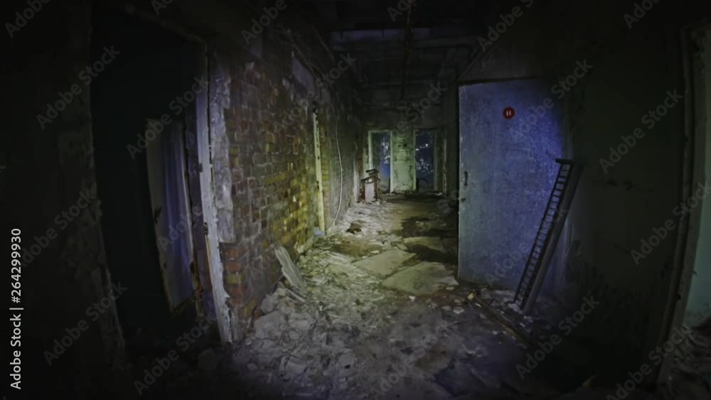 Abandoned corridor in Pripyat Hospital, Chernobyl Exclusion Zone 2019